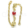 Oro Laminado Fancy Bracelet, Gold Filled Style Dolphin and Evil Eye Design, Red Resin Finish, Golden Finish, 03.63.1904.1.08 (04 MM Thickness, 8 Inches Length)