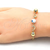 Oro Laminado Fancy Bracelet, Gold Filled Style Dolphin and Evil Eye Design, White Resin Finish, Golden Finish, 03.63.1904.2.08 (04 MM Thickness, 8 Inches Length)