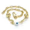 Oro Laminado Fancy Bracelet, Gold Filled Style Dolphin and Evil Eye Design, White Resin Finish, Golden Finish, 03.63.1904.2.08 (04 MM Thickness, 8 Inches Length)