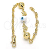 Oro Laminado Fancy Bracelet, Gold Filled Style Dolphin and Evil Eye Design, White Resin Finish, Golden Finish, 03.63.1904.2.08 (04 MM Thickness, 8 Inches Length)