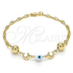 Gold Filled Bracelet — Fancy Bracelet Dolphin and Evil Eye Design White — main product view — SKU 121948 | Oro Laminado brazalete — elegante Bracelet Dolphin and Evil Eye diseño blanco — SKU 121948