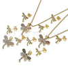 Oro Laminado Earring and Pendant Adult Set, Gold Filled Style Dragon-Fly Design, with White Micro Pave, Polished, Golden Finish, 10.156.0148