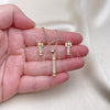 Oro Laminado Earring and Pendant Adult Set, Gold Filled Style with White Crystal, Polished, Golden Finish, 10.156.0152