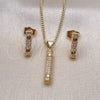 Oro Laminado Earring and Pendant Adult Set, Gold Filled Style with White Crystal, Polished, Golden Finish, 10.156.0152