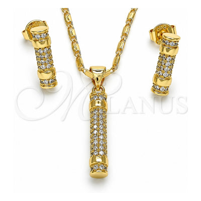 Oro Laminado Earring and Pendant Adult Set, Gold Filled Style with White Crystal, Polished, Golden Finish, 10.156.0152