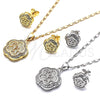 Oro Laminado Earring and Pendant Adult Set, Gold Filled Style Flower and Star Design, with White Micro Pave, Polished, Golden Finish, 10.156.0154