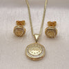 Oro Laminado Earring and Pendant Adult Set, Gold Filled Style Heart Design, with White Micro Pave, Polished, Golden Finish, 10.156.0155