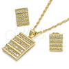 Oro Laminado Earring and Pendant Adult Set, Gold Filled Style with White Cubic Zirconia, Polished, Golden Finish, 10.156.0171