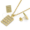 Oro Laminado Earring and Pendant Adult Set, Gold Filled Style with White Cubic Zirconia, Polished, Golden Finish, 10.156.0171