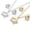 Oro Laminado Earring and Pendant Adult Set, Gold Filled Style Crown and Heart Design, with White Cubic Zirconia, Polished, Golden Finish, 10.156.0172