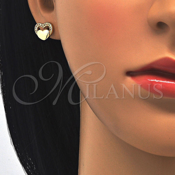Gold Filled Ring — Stud Earring Heart Design with White Micro Pave — alternate product view — SKU 122040 | Oro Laminado anillo — Stud Earring corazón diseño with blanco Micro Pave — SKU 122040
