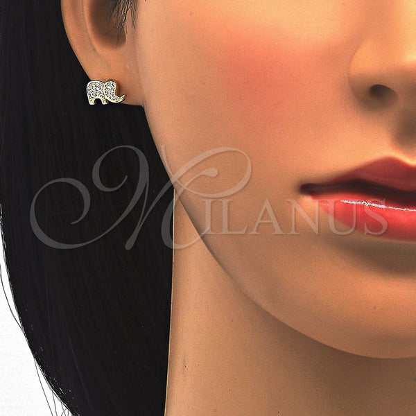 Gold Filled Ring — Stud Earring Elephant Design with White Cubic Zirconia — alternate product view — SKU 122053 | Oro Laminado anillo — Stud Earring Elephant diseño with blanco Cubic Zirconia — SKU 122053