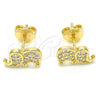 Oro Laminado Stud Earring, Gold Filled Style Elephant Design, with White Cubic Zirconia, Polished, Golden Finish, 02.156.0277