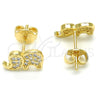Oro Laminado Stud Earring, Gold Filled Style Elephant Design, with White Cubic Zirconia, Polished, Golden Finish, 02.156.0277