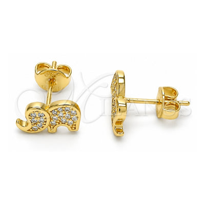 Oro Laminado Stud Earring, Gold Filled Style Elephant Design, with White Cubic Zirconia, Polished, Golden Finish, 02.156.0277