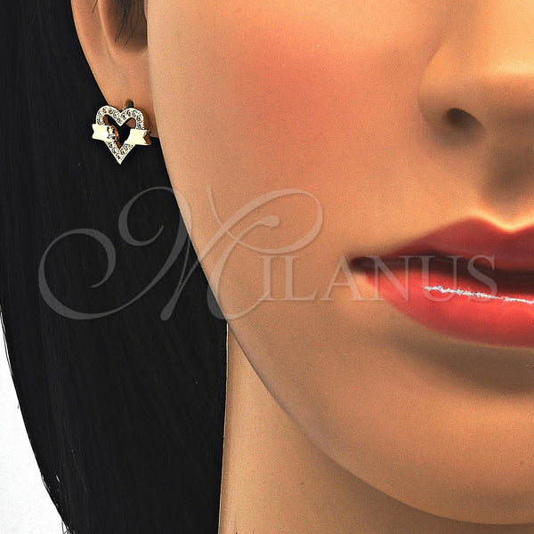 Gold Filled Ring — Stud Earring Heart Design with White Micro Pave — alternate product view — SKU 122055 | Oro Laminado anillo — Stud Earring corazón diseño with blanco Micro Pave — SKU 122055