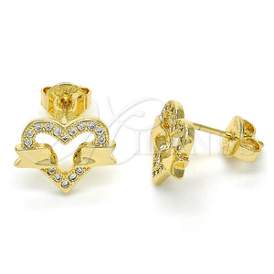 Gold Filled Ring — Stud Earring Heart Design with White Micro Pave — main product view — SKU 122055 | Oro Laminado anillo — Stud Earring corazón diseño with blanco Micro Pave — SKU 122055