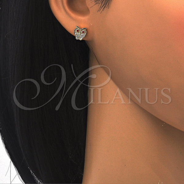 Gold Filled Ring — Stud Earring Owl Design with Garnet Cubic Zirconia — alternate product view — SKU 122062 | Oro Laminado anillo — Stud Earring Owl diseño with Garnet Cubic Zirconia — SKU 122062