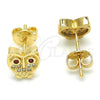 Oro Laminado Stud Earring, Gold Filled Style Owl Design, with Garnet Cubic Zirconia and Garnet Micro Pave, Polished, Golden Finish, 02.156.0281