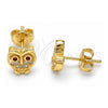 Oro Laminado Stud Earring, Gold Filled Style Owl Design, with Garnet Cubic Zirconia and Garnet Micro Pave, Polished, Golden Finish, 02.156.0281