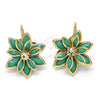 Oro Laminado Leverback Earring, Gold Filled Style Flower Design, with Turquoise and White Crystal, Polished, Golden Finish, 02.64.0638