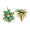 Oro Laminado Leverback Earring, Gold Filled Style Flower Design, with Turquoise and White Crystal, Polished, Golden Finish, 02.64.0638