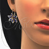 Oro Laminado Leverback Earring, Gold Filled Style Flower Design, with Sapphire Blue and White Crystal, Polished, Golden Finish, 02.64.0638.1