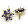 Oro Laminado Leverback Earring, Gold Filled Style Flower Design, with Sapphire Blue and White Crystal, Polished, Golden Finish, 02.64.0638.1