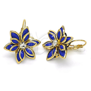 Gold Filled Ring — Leverback Earring Flower Design with Sapphire Blue and — main product view — SKU 122069 | Oro Laminado anillo — Leverback Earring flor diseño with Sapphire Blue and — SKU 122069