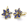 Oro Laminado Leverback Earring, Gold Filled Style Flower Design, with Sapphire Blue and White Crystal, Polished, Golden Finish, 02.64.0638.1