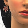 Oro Laminado Leverback Earring, Gold Filled Style Flower Design, with Garnet and White Crystal, Polished, Golden Finish, 02.64.0638.2
