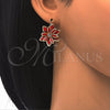 Oro Laminado Leverback Earring, Gold Filled Style Flower Design, with Garnet and White Crystal, Polished, Golden Finish, 02.64.0638.2