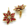 Oro Laminado Leverback Earring, Gold Filled Style Flower Design, with Garnet and White Crystal, Polished, Golden Finish, 02.64.0638.2