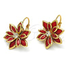 Oro Laminado Leverback Earring, Gold Filled Style Flower Design, with Garnet and White Crystal, Polished, Golden Finish, 02.64.0638.2