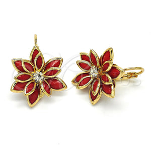 Gold Filled Ring — Leverback Earring Flower Design with Garnet and White — main product view — SKU 122070 | Oro Laminado anillo — Leverback Earring flor diseño with Garnet and blanco — SKU 122070