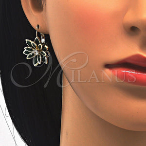 Gold Filled Ring — Leverback Earring Flower Design with Green and White — main product view — SKU 122071 | Oro Laminado anillo — Leverback Earring flor diseño with Green and blanco — SKU 122071