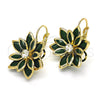 Oro Laminado Leverback Earring, Gold Filled Style Flower Design, with Green and White Crystal, Polished, Golden Finish, 02.64.0638.3