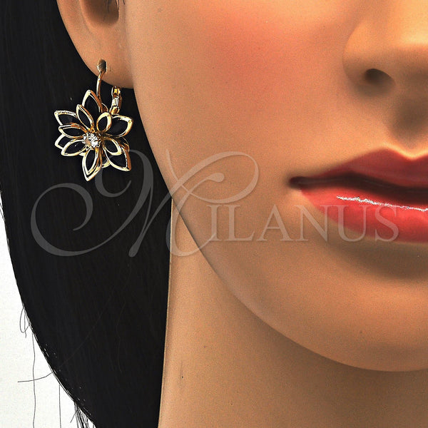 Gold Filled Ring — Leverback Earring Flower Design with Black and White — alternate product view — SKU 122072 | Oro Laminado anillo — Leverback Earring flor diseño with negro and blanco — SKU 122072
