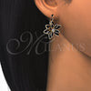 Oro Laminado Leverback Earring, Gold Filled Style Flower Design, with Black and White Crystal, Polished, Golden Finish, 02.64.0638.4