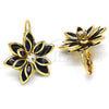 Oro Laminado Leverback Earring, Gold Filled Style Flower Design, with Black and White Crystal, Polished, Golden Finish, 02.64.0638.4