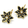 Oro Laminado Leverback Earring, Gold Filled Style Flower Design, with Black and White Crystal, Polished, Golden Finish, 02.64.0638.4