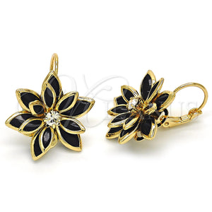Gold Filled Ring — Leverback Earring Flower Design with Black and White — main product view — SKU 122072 | Oro Laminado anillo — Leverback Earring flor diseño with negro and blanco — SKU 122072