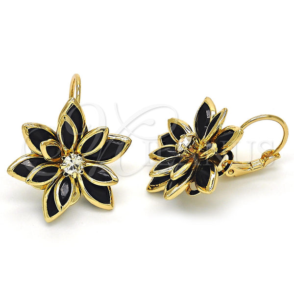 Gold Filled Ring — Leverback Earring Flower Design with Black and White — main product view — SKU 122072 | Oro Laminado anillo — Leverback Earring flor diseño with negro and blanco — SKU 122072