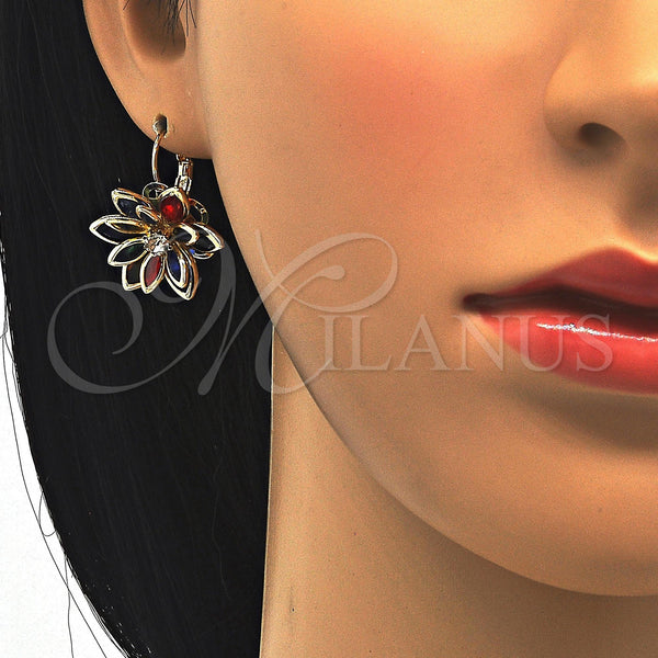 Gold Filled Ring — Leverback Earring Flower Design with Multicolor Crystal Polished — alternate product view — SKU 122073 | Oro Laminado anillo — Leverback Earring flor diseño with Multicolor cristal pulido — SKU 122073