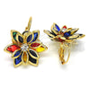 Oro Laminado Leverback Earring, Gold Filled Style Flower Design, with Multicolor Crystal, Polished, Golden Finish, 02.64.0638.5