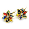 Oro Laminado Leverback Earring, Gold Filled Style Flower Design, with Multicolor Crystal, Polished, Golden Finish, 02.64.0638.5