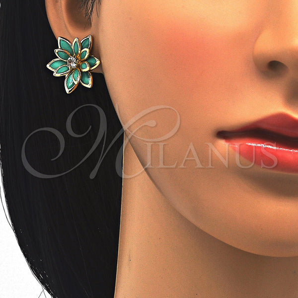 Gold Filled Ring — Stud Earring Flower Design with Turquoise and White — alternate product view — SKU 122074 | Oro Laminado anillo — Stud Earring flor diseño with Turquoise and blanco — SKU 122074