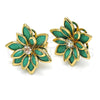 Oro Laminado Stud Earring, Gold Filled Style Flower Design, with Turquoise and White Crystal, Polished, Golden Finish, 02.64.0639