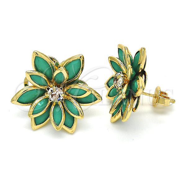 Gold Filled Ring — Stud Earring Flower Design with Turquoise and White — main product view — SKU 122074 | Oro Laminado anillo — Stud Earring flor diseño with Turquoise and blanco — SKU 122074