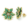 Oro Laminado Stud Earring, Gold Filled Style Flower Design, with Turquoise and White Crystal, Polished, Golden Finish, 02.64.0639